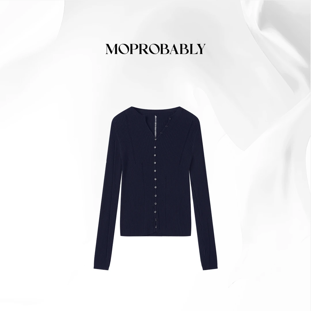 Moprobably贝贝「痕迹」时尚做旧磨破单排扣毛织开衫L5377032