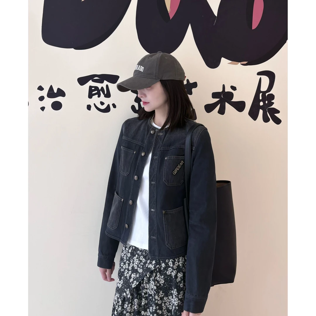 GIRDEAR/哥弟短款时尚休闲精致圆领拼接四口袋设计牛仔外套140008