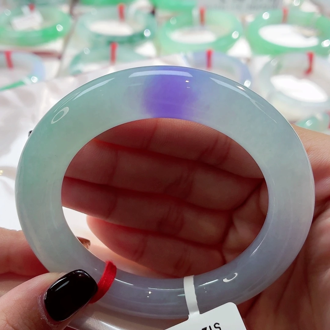 翡翠未镶嵌手镯（圆镯）甜绿飘一抹妖紫上新68-050