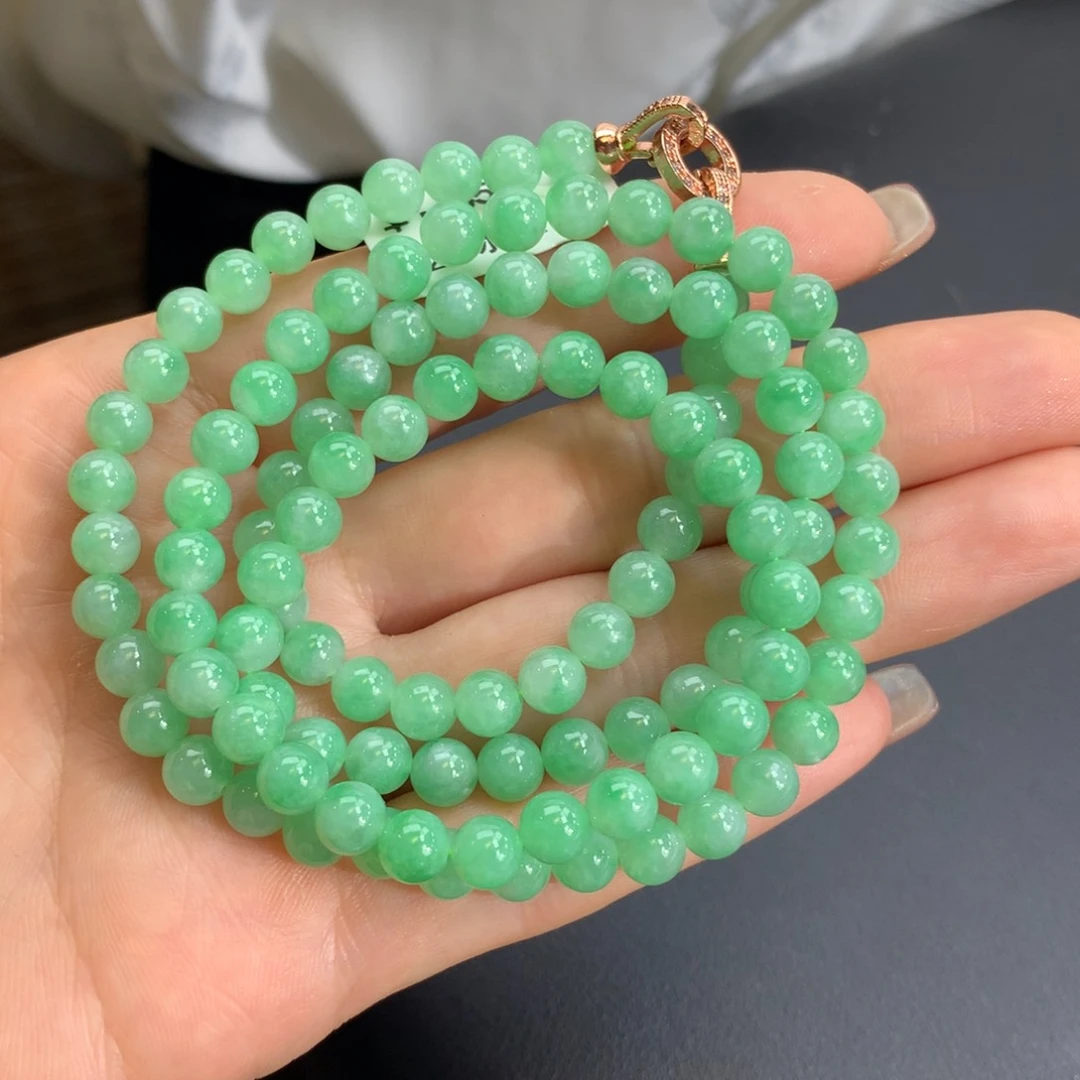 翡翠手链未镶嵌冰润果绿项链卡6m m