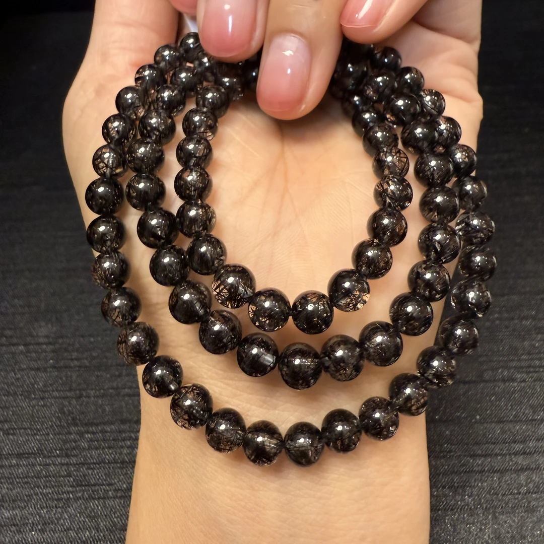 晶匠天然黑发晶多圈手串6mm+多样性发一 编号-JP37509