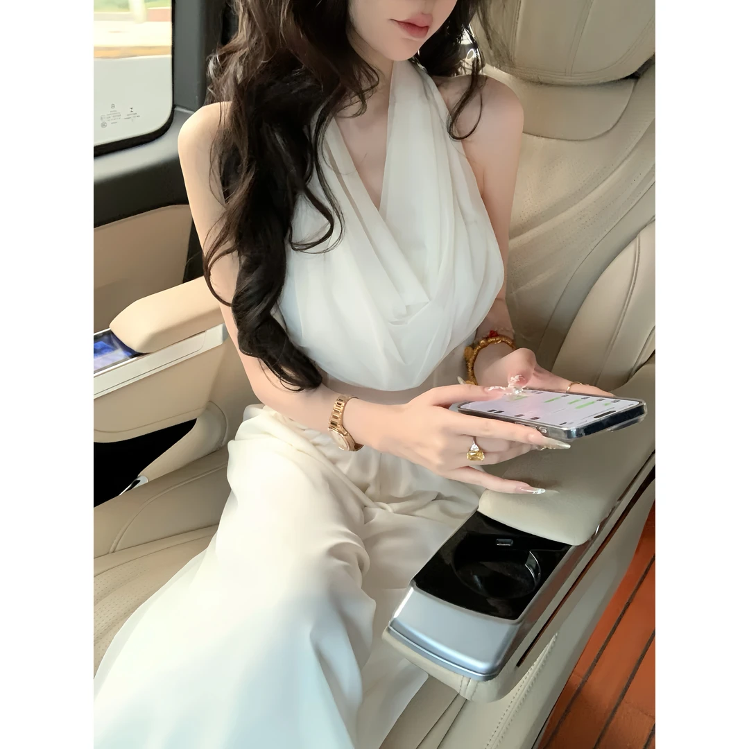 【雅乔定制】天山暮雪 挂脖上衣雪纺长裤时尚两件套DYYK-24122187