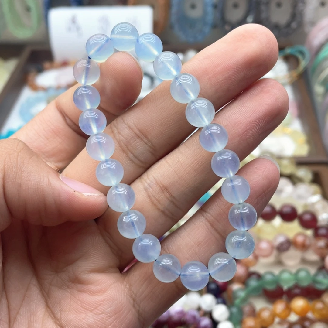 烟晶手链银S925镶嵌8.8咪海蓝宝手链