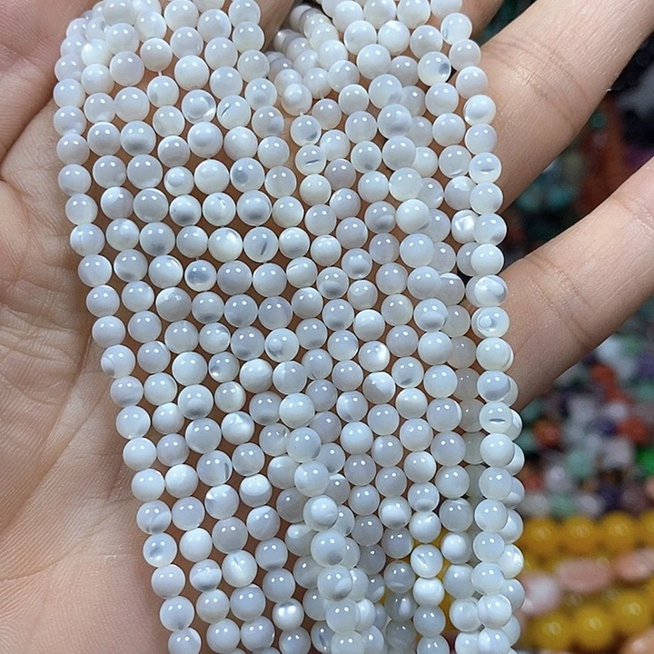 玛瑙/玉髓未镶嵌珠宝半成品天然白碟贝卡4mm（2条）