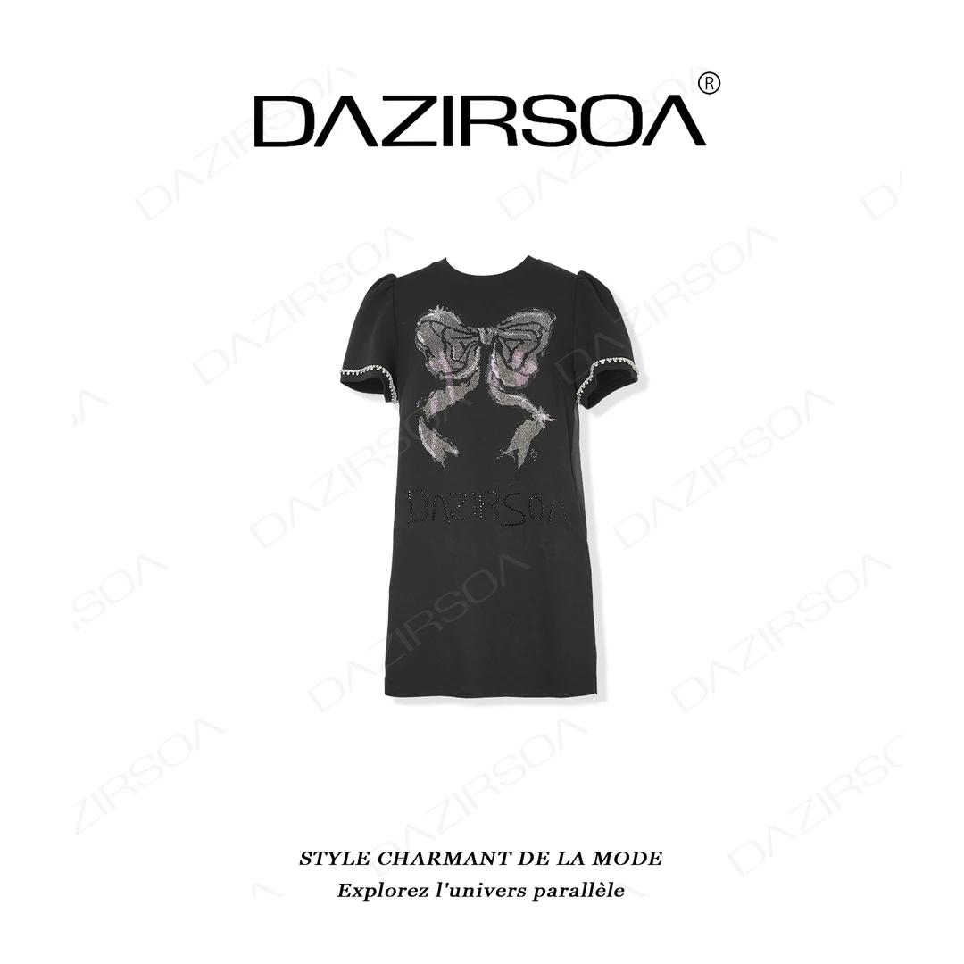 DAZIRSOA/达姿“浪漫迷离”时尚百搭蝴蝶结后背百褶扇形连衣裙 X191
