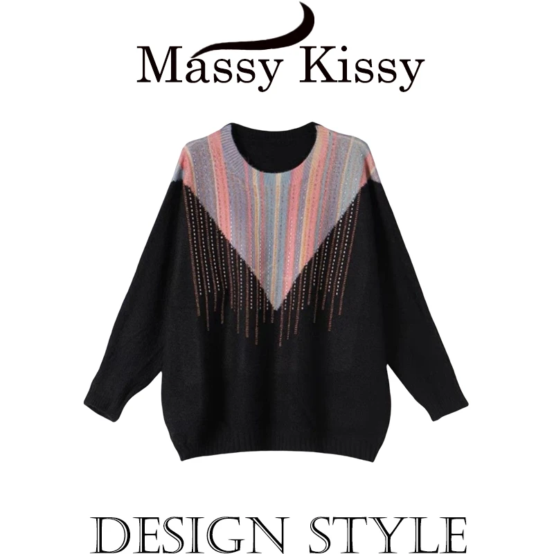【香港中奢COCO】设计感重工钉珠撞色条纹圆领套头毛衣TT823