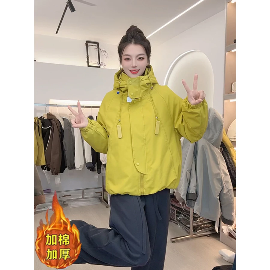 加棉加厚秋冬新款连帽时尚百搭女潮流长袖韩版短时尚外套2578