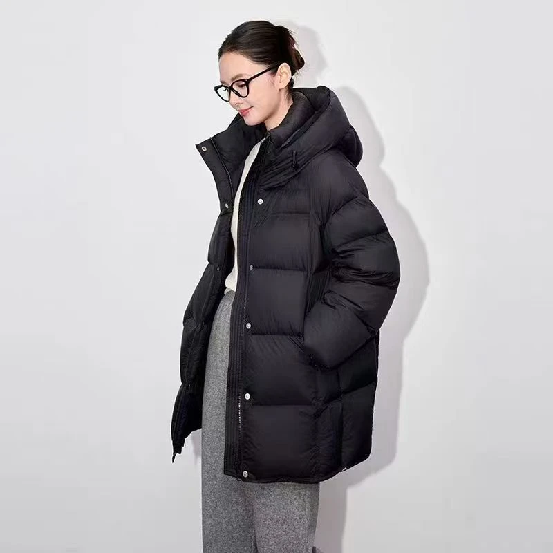 【暖宝宝】连帽时尚女士冬季中长款90鸭绒保暖女绒服--2523