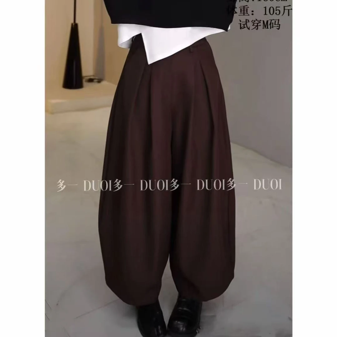 多一“绅士西裤”2025秋季弯刀一粒扣高腰休闲裤压褶垂感百搭阔腿裤
