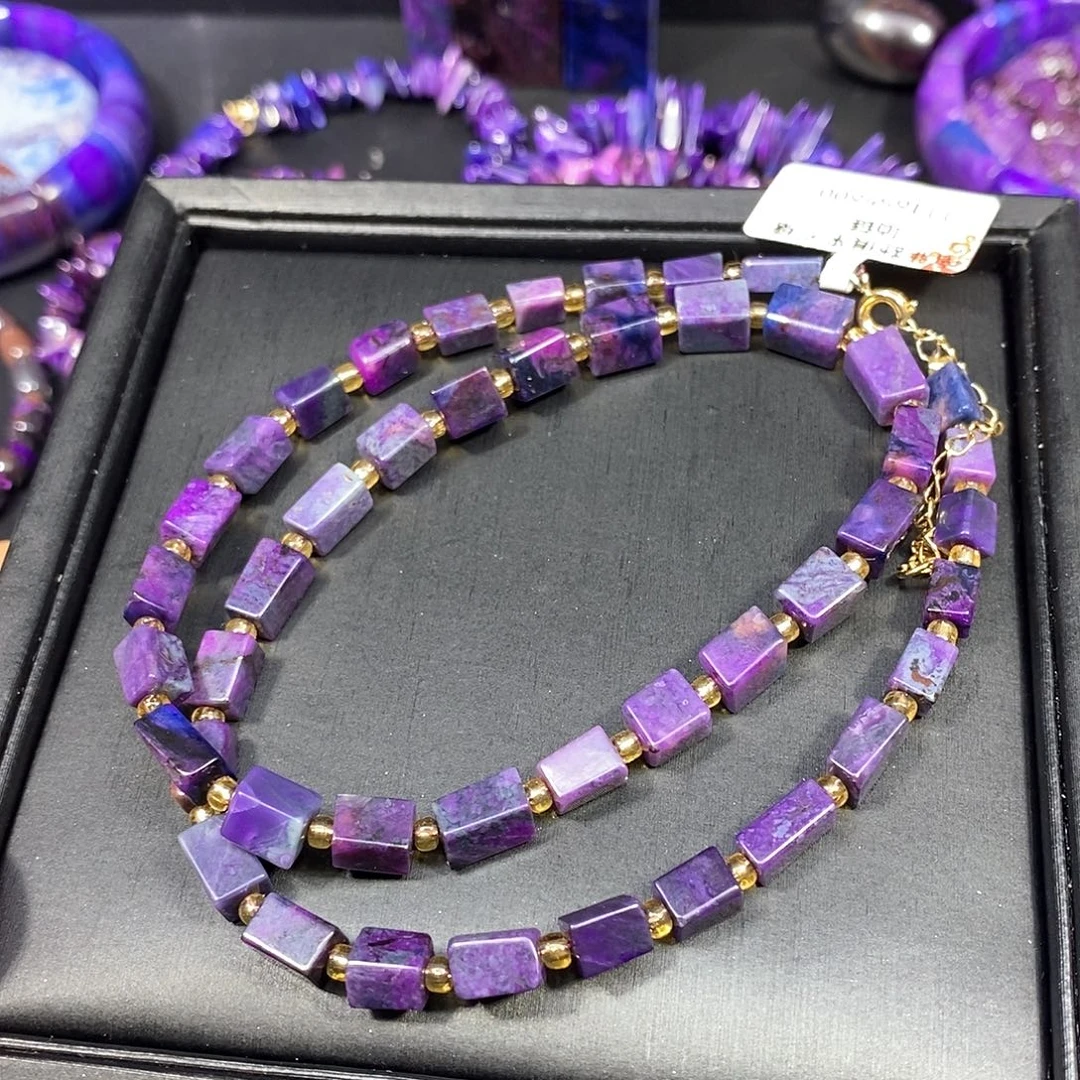 苏纪石（舒俱来）未镶嵌南非舒俱来幻彩玉化方糖项链