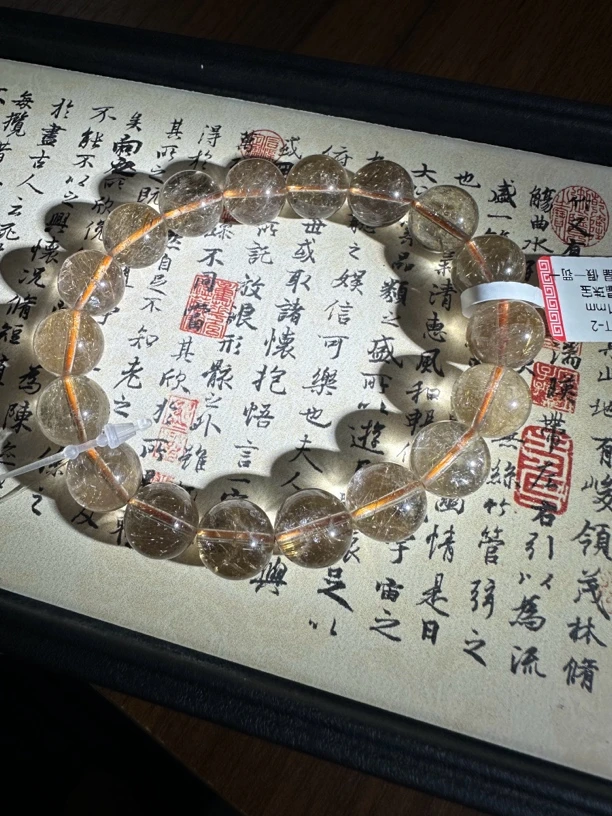 T-2天然铜金发晶单圈手串发晶招财好运黄发晶铜金色系