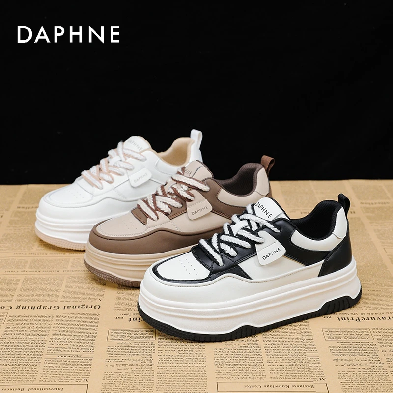 达芙妮小白鞋女百搭25新款春秋ins潮流厚底休闲黑白熊猫拼色板鞋