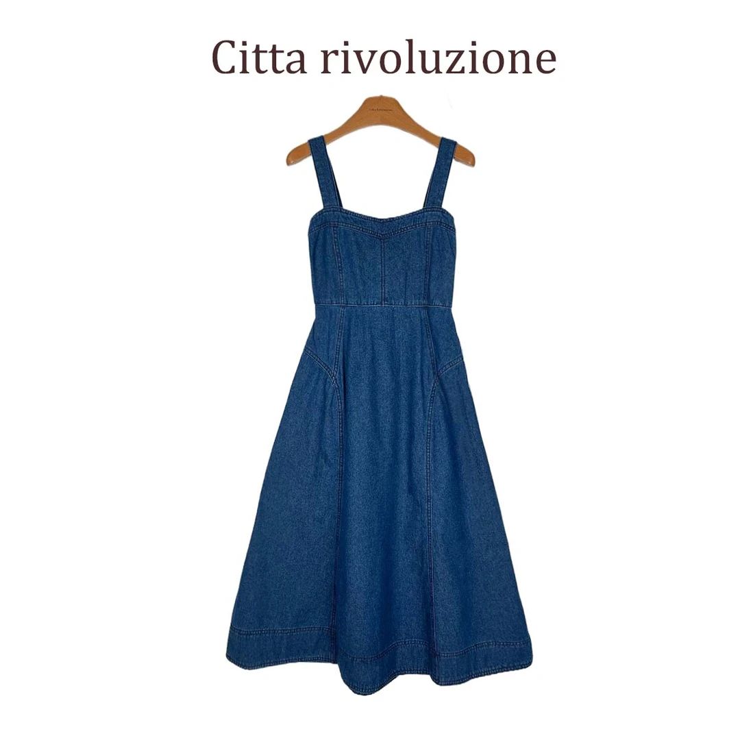 CR--2024春夏牛仔吊带连衣裙100