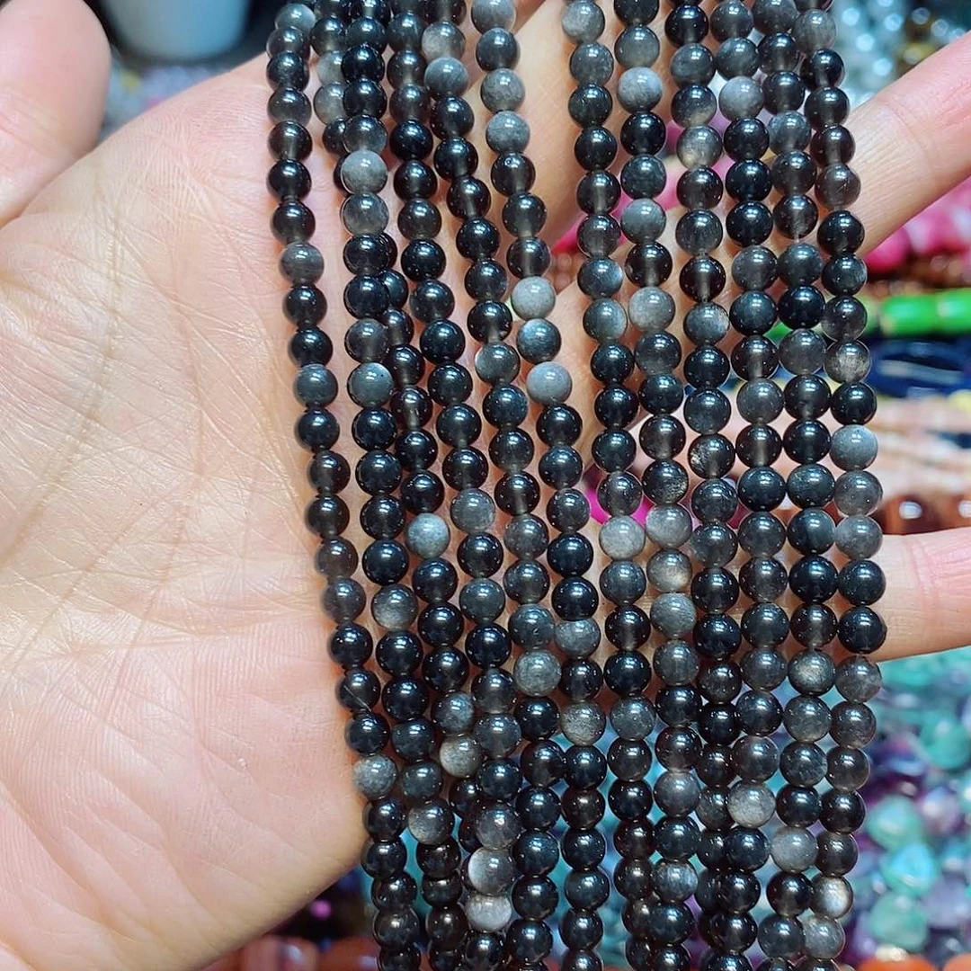 玛瑙/玉髓配珠天然银曜4mm一条