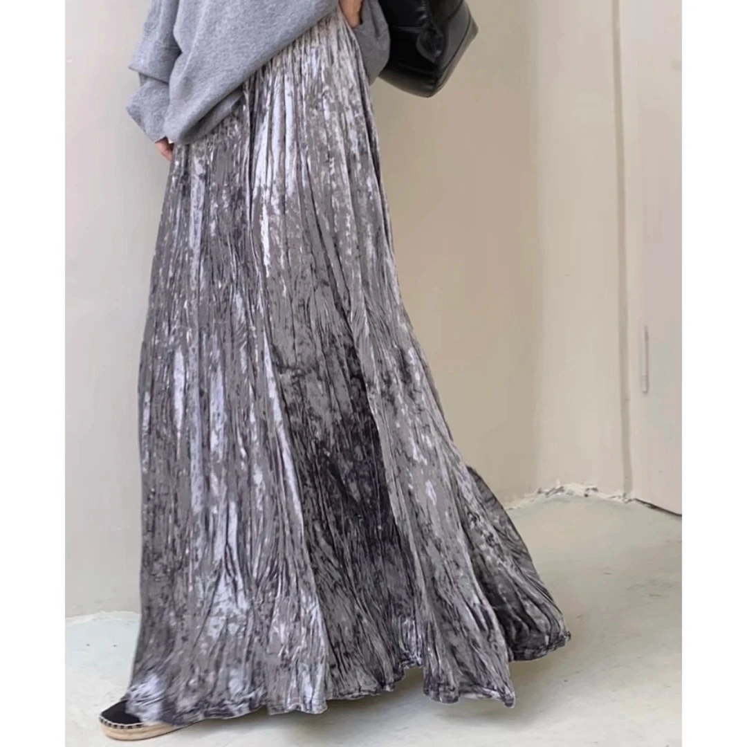 【二个裙长】韩系丝绒半身裙女2025秋季高腰显瘦垂感百搭a字大摆裙