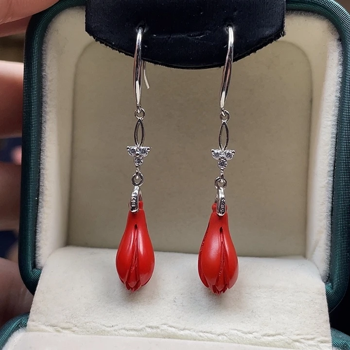 天然辰砂帝王砂耳坠