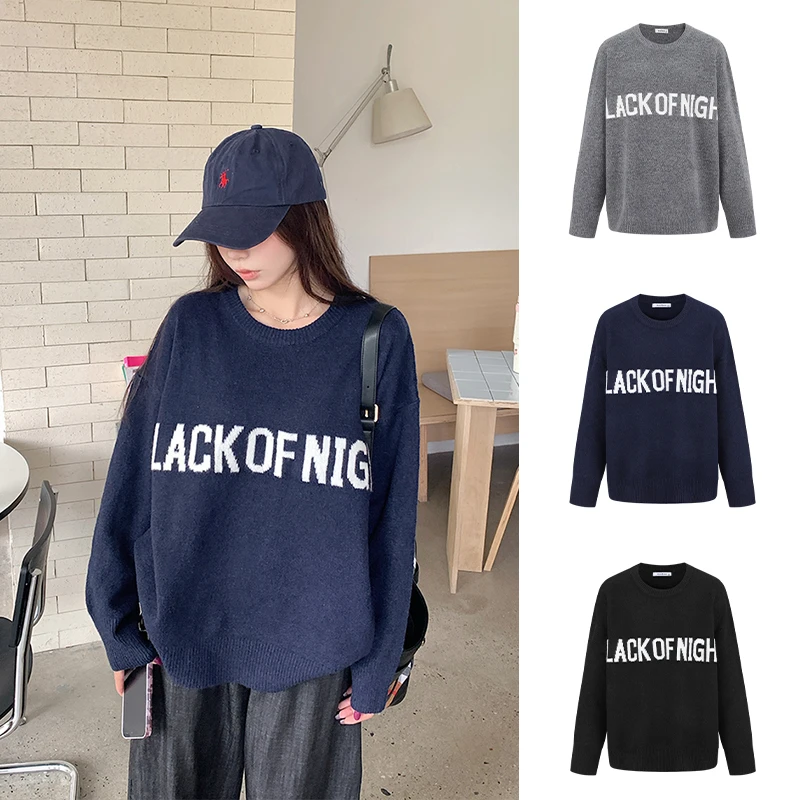 Moses Queen/魔西女王慵懒风宽松休闲毛衣加厚高街圆领套头针织衫