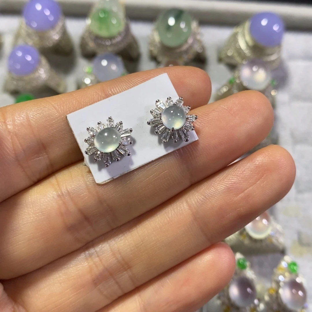 银S925镶嵌翡翠耳饰耳钉
