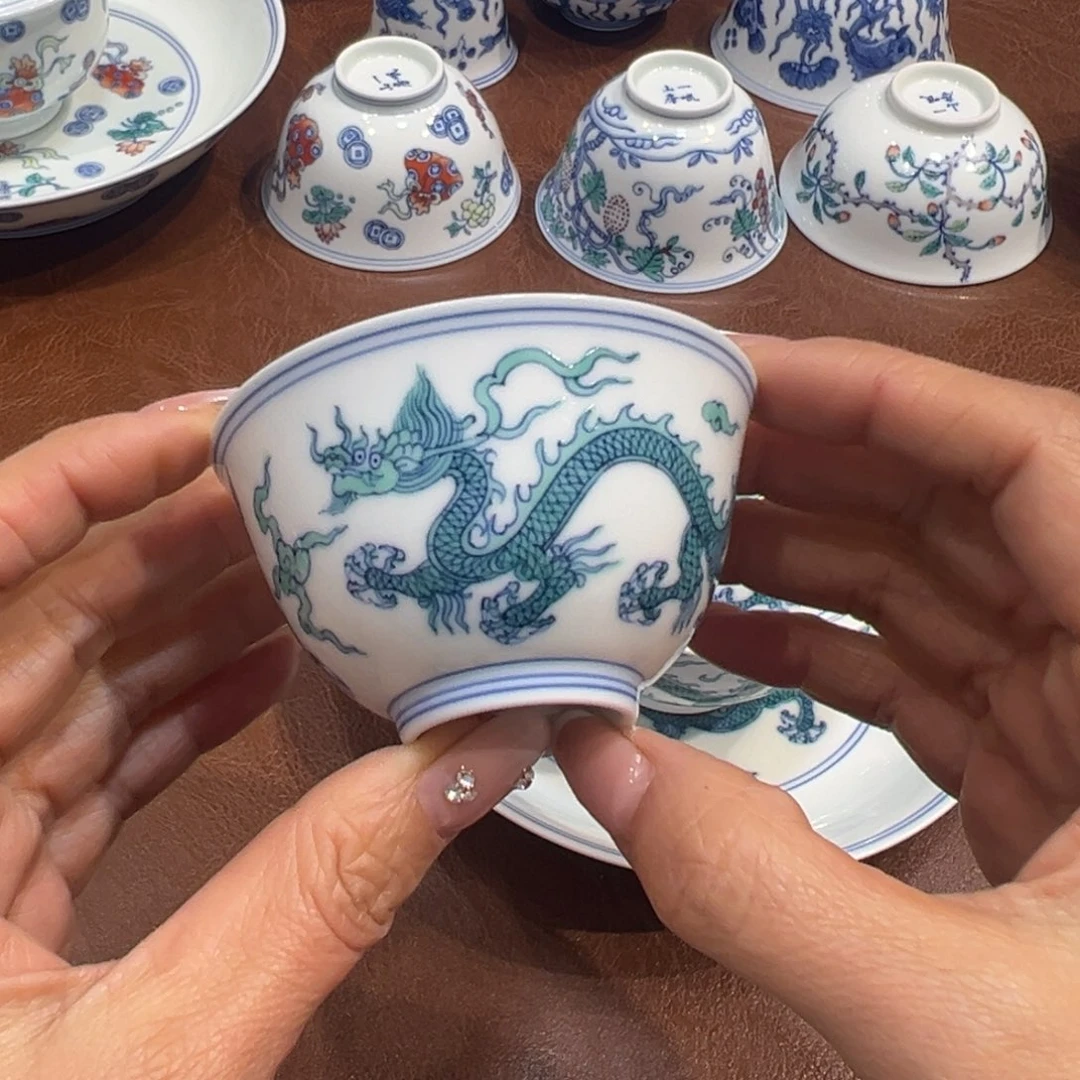 斗彩绿龙杯子75毫升