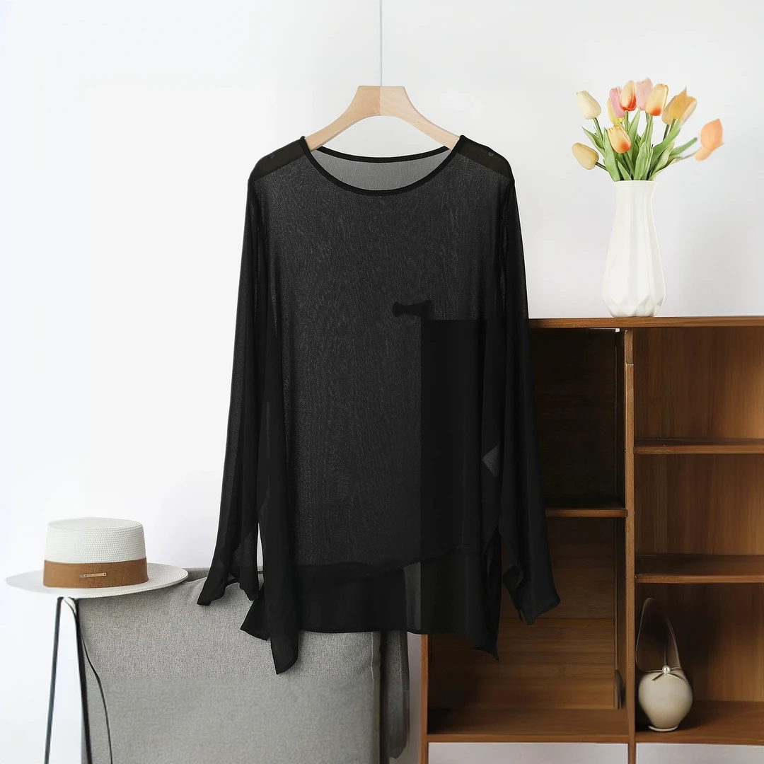 【广州微姐】夏季时尚宽松百搭女士圆领纯色罩衫806（不能机洗）