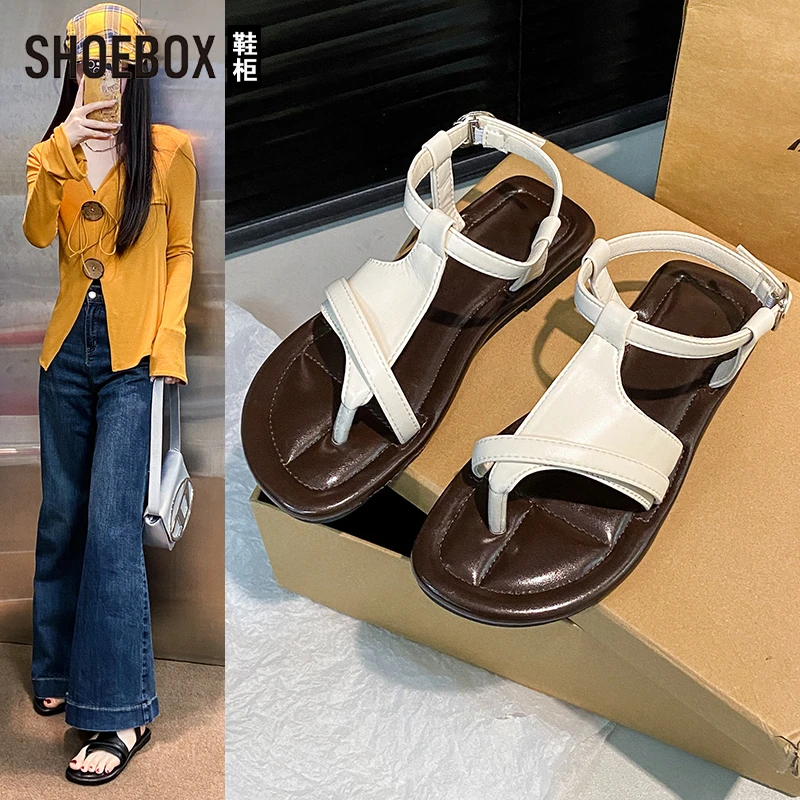 SHOEBOX鞋柜软底罗马凉鞋女夏季百搭时尚休闲夹脚设计感沙滩鞋