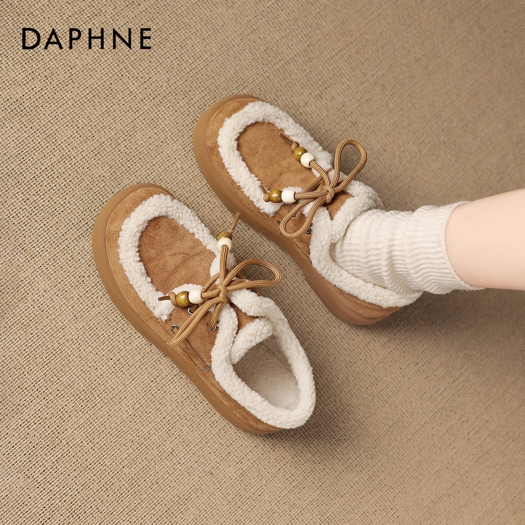 达芙妮保暖单鞋女2026新款冬季勃肯鞋加厚保暖毛毛鞋厚底雪地靴TJ