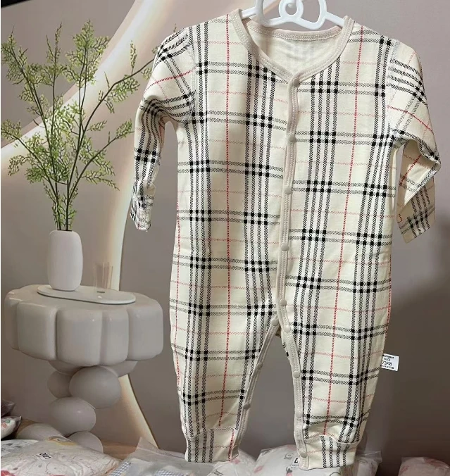 【W-102】四季方格 宝宝连体纯棉新生儿哈衣爬服秋冬季