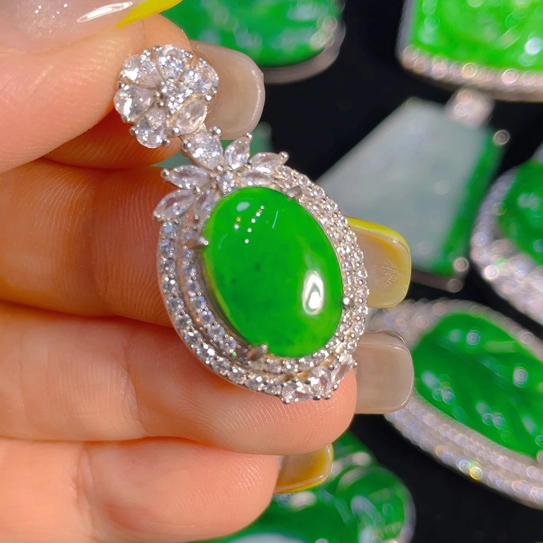 翡翠银S925镶嵌颈饰天然