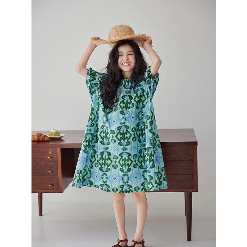 K26332田园风女童夏装连衣裙2025新款儿童碎花裙女孩泡泡袖公主裙