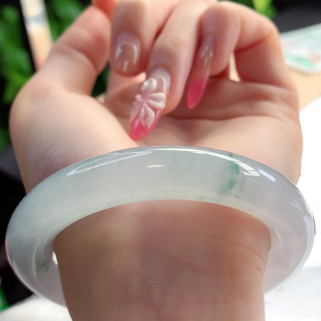 未镶嵌手镯翡翠天然A货翡翠56-57白富美水中月带镜中花9号