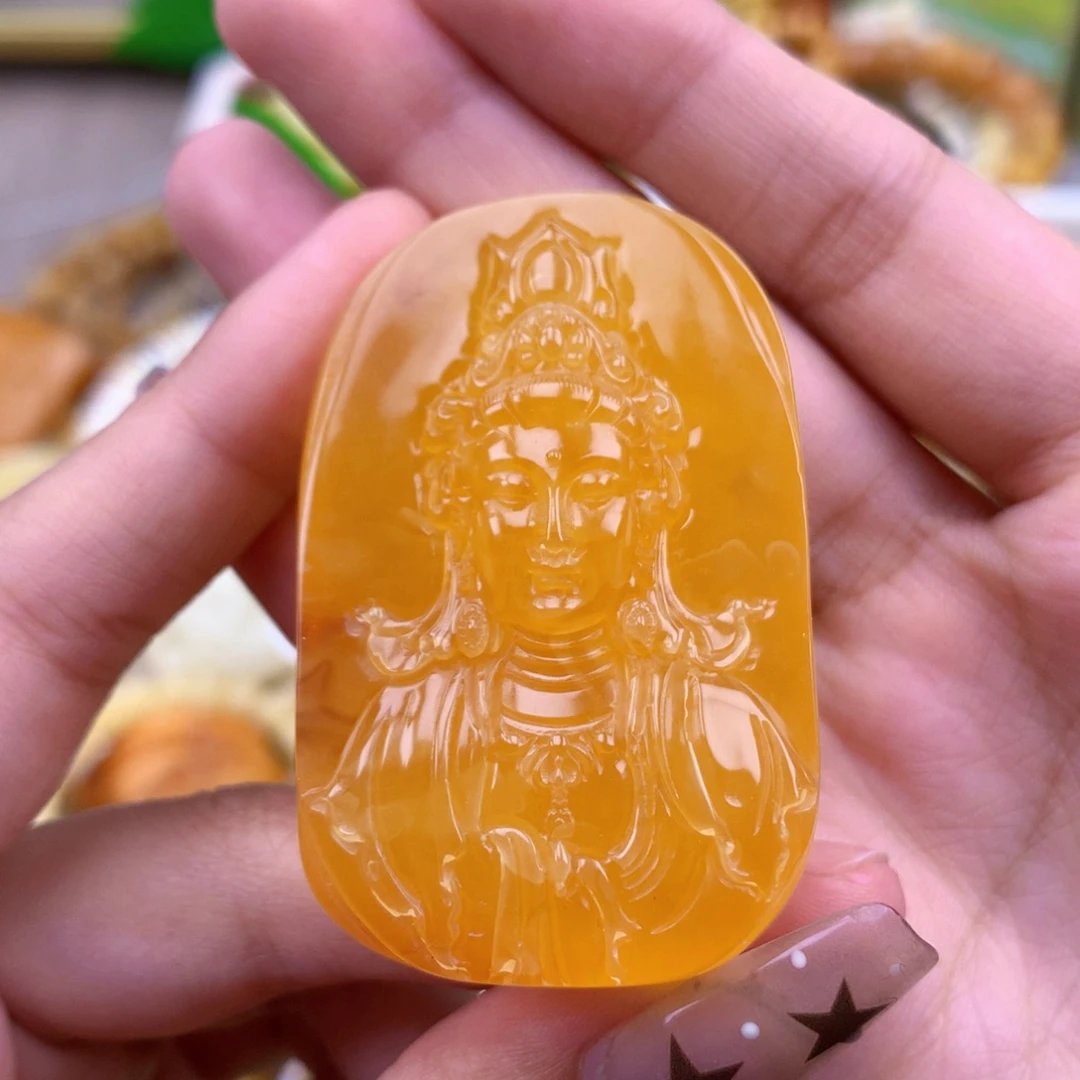 琥珀未镶嵌珠宝奇石51*33*17 全品 观音 胶皮