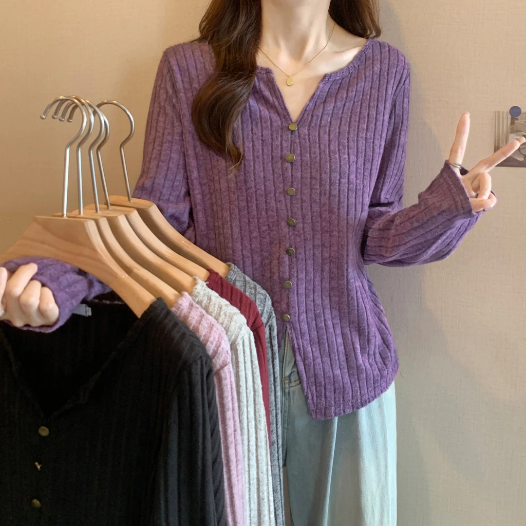 85-220斤大码遮肉显瘦针织打底衫女胖mm遮肚子宽松长袖半开领上衣