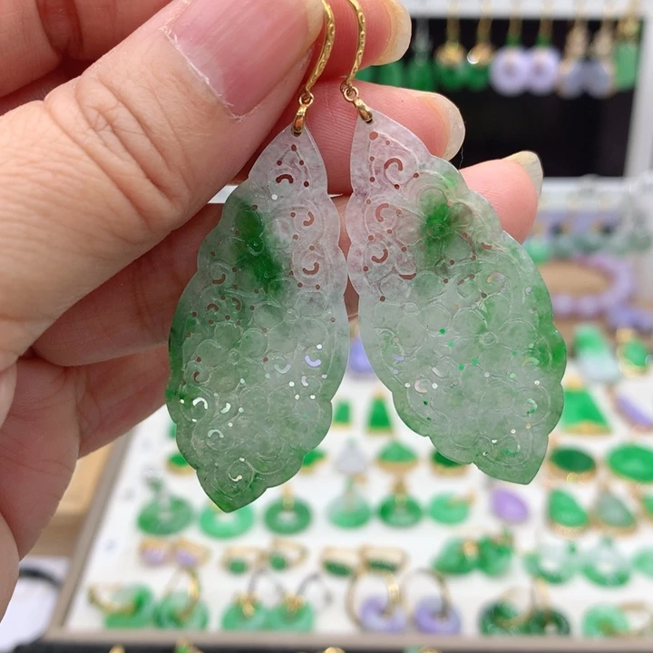 翡翠18K金镶嵌耳饰