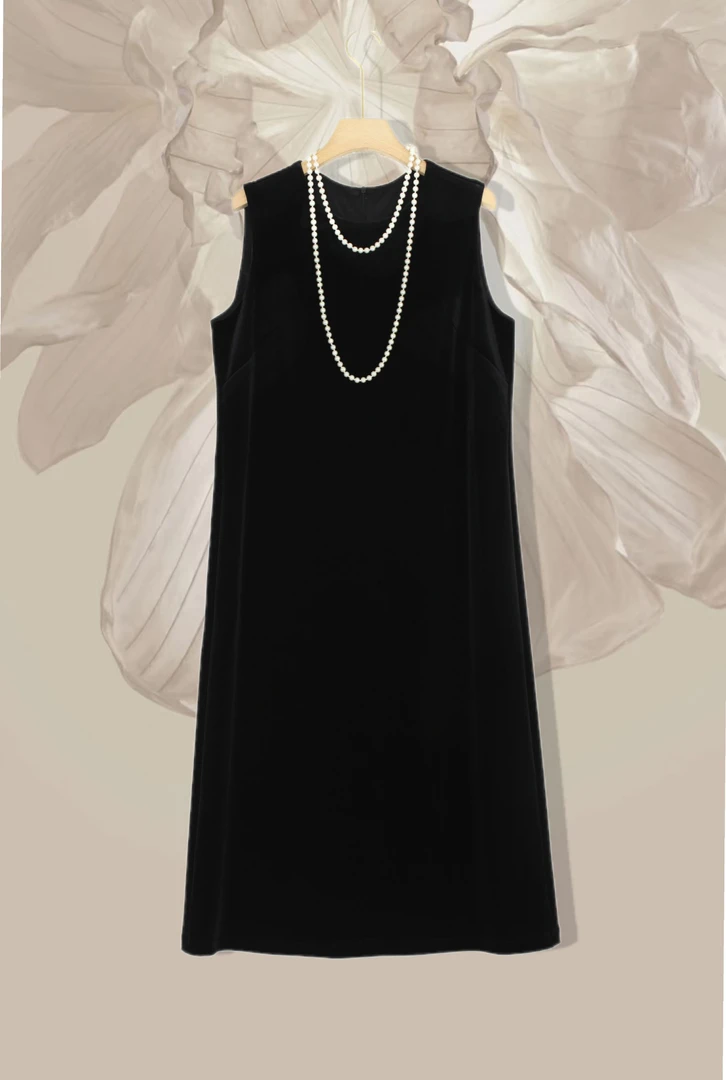 YUMOO/【黑天鹅】一线英国进口银钻丝绒气质背心裙