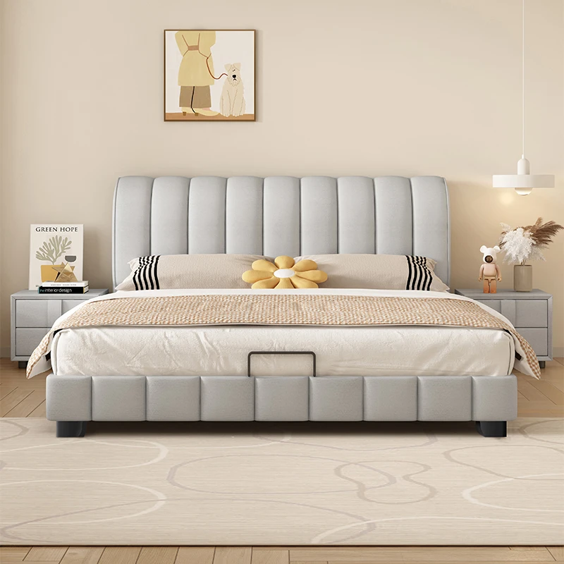 主卧1.8米双人床现代简约科技布床1.5米实木框架高箱储物婚床