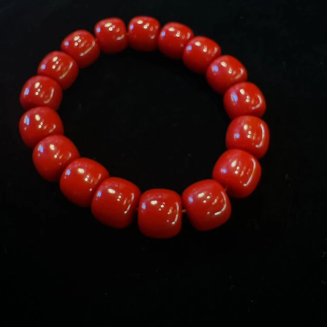 合金仿珍珠手镯 红塑料湖橘红色手串手链