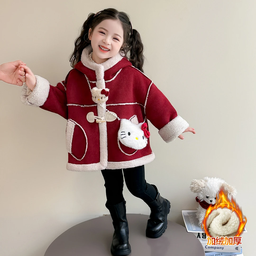 女童加绒外套秋冬款2025新款女宝宝冬季皮毛一体上衣儿童冬装衣服