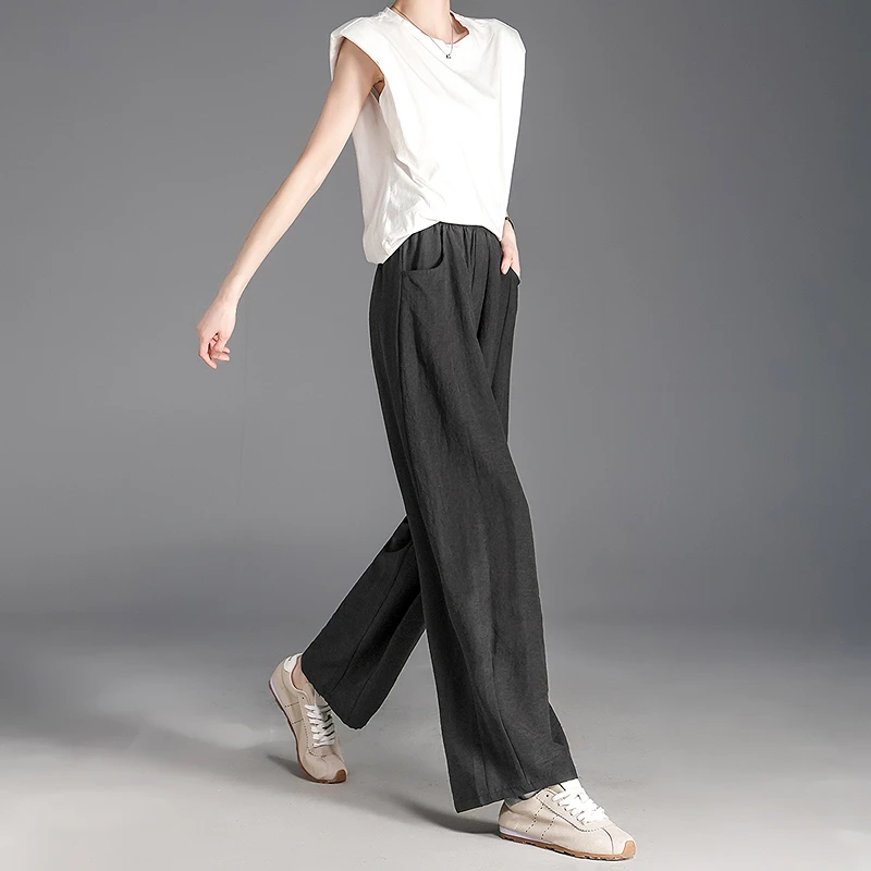 dme德·玛纳夏季简约松紧腰肌理感萝卜裤宽松休闲裤