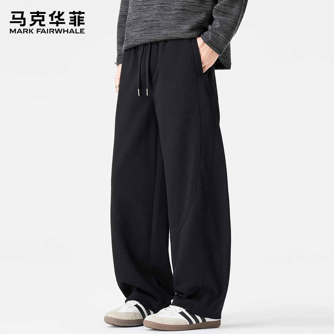 马克华菲潮流抽绳休闲裤男秋冬季宽松直筒弯刀阔腿裤加绒运动卫裤