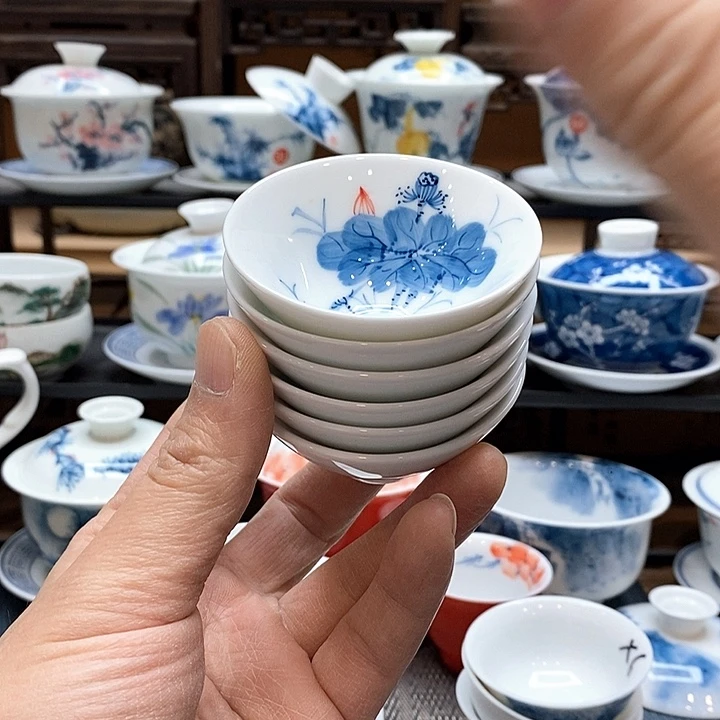 手绘微瑕荷花杯6只装