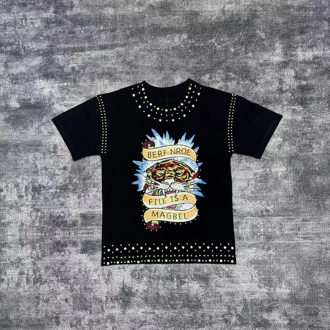 时尚休闲男外套男士烫钻重工T恤黑色潮流帅气个性11891