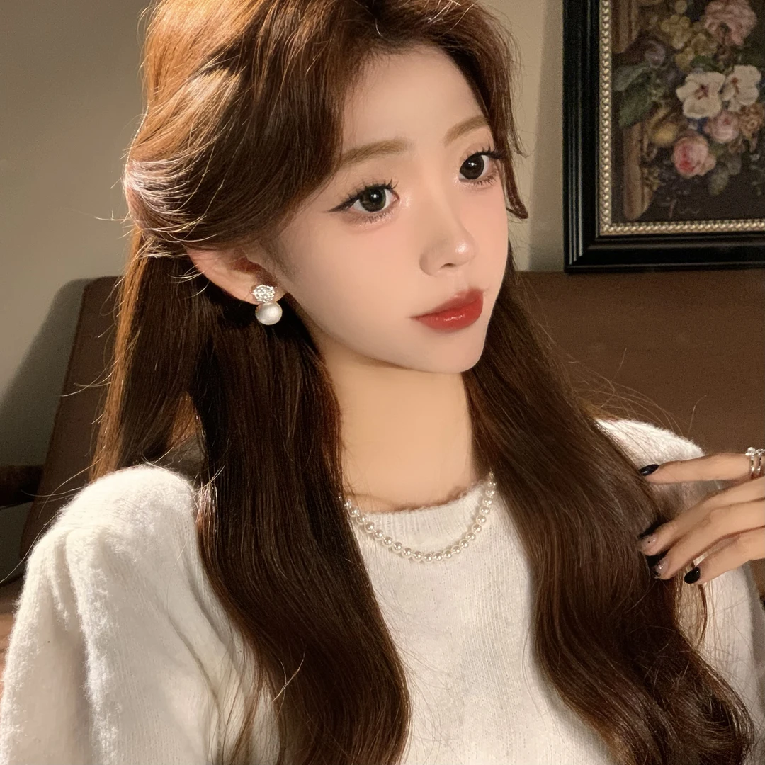 FULL GIRLISH耳环00736白色珠珠花朵耳钉耳饰