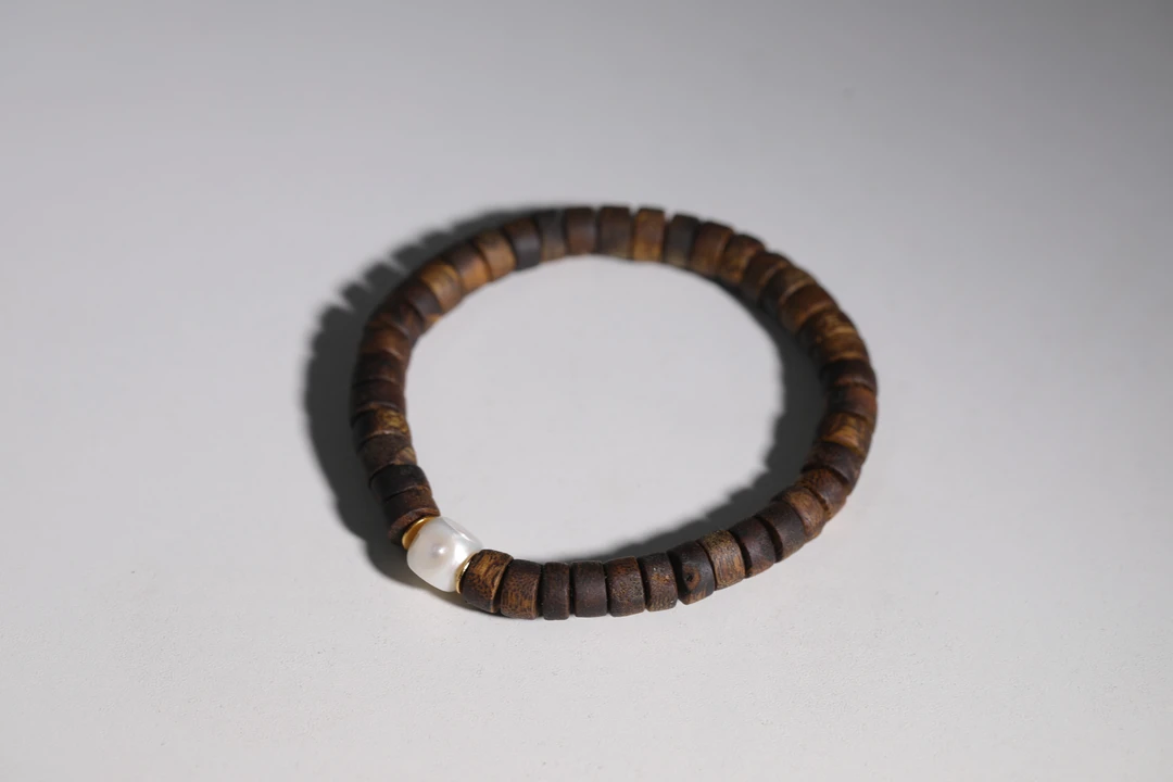 沉香【于同学】【国香】奇楠7mm直切配珍珠六方单圈手串6.5g S0508-02