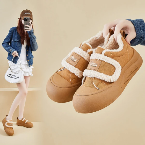 2025冬季加绒小白鞋新款韩版ins女学生厚底增高运动板鞋休闲