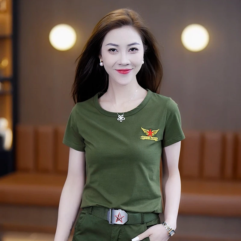 夏装新款短袖女运动休闲薄款透气T恤圆领t恤黑色女运动套装夏季