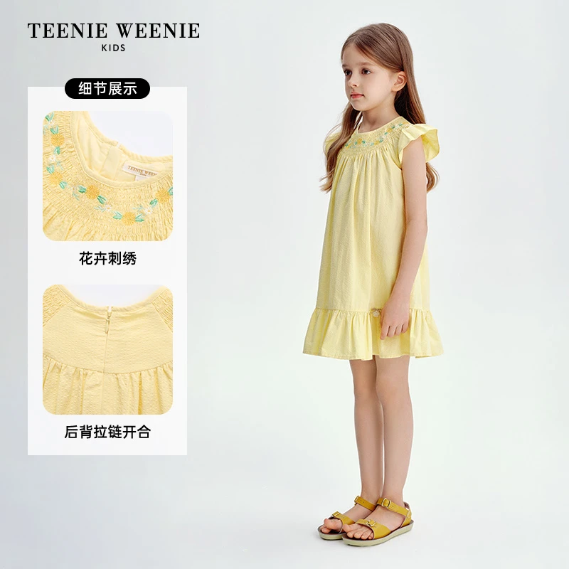 TeenieWeenieKids25年夏款女童绣花泡泡纱飞袖连衣裙TKOW256548N