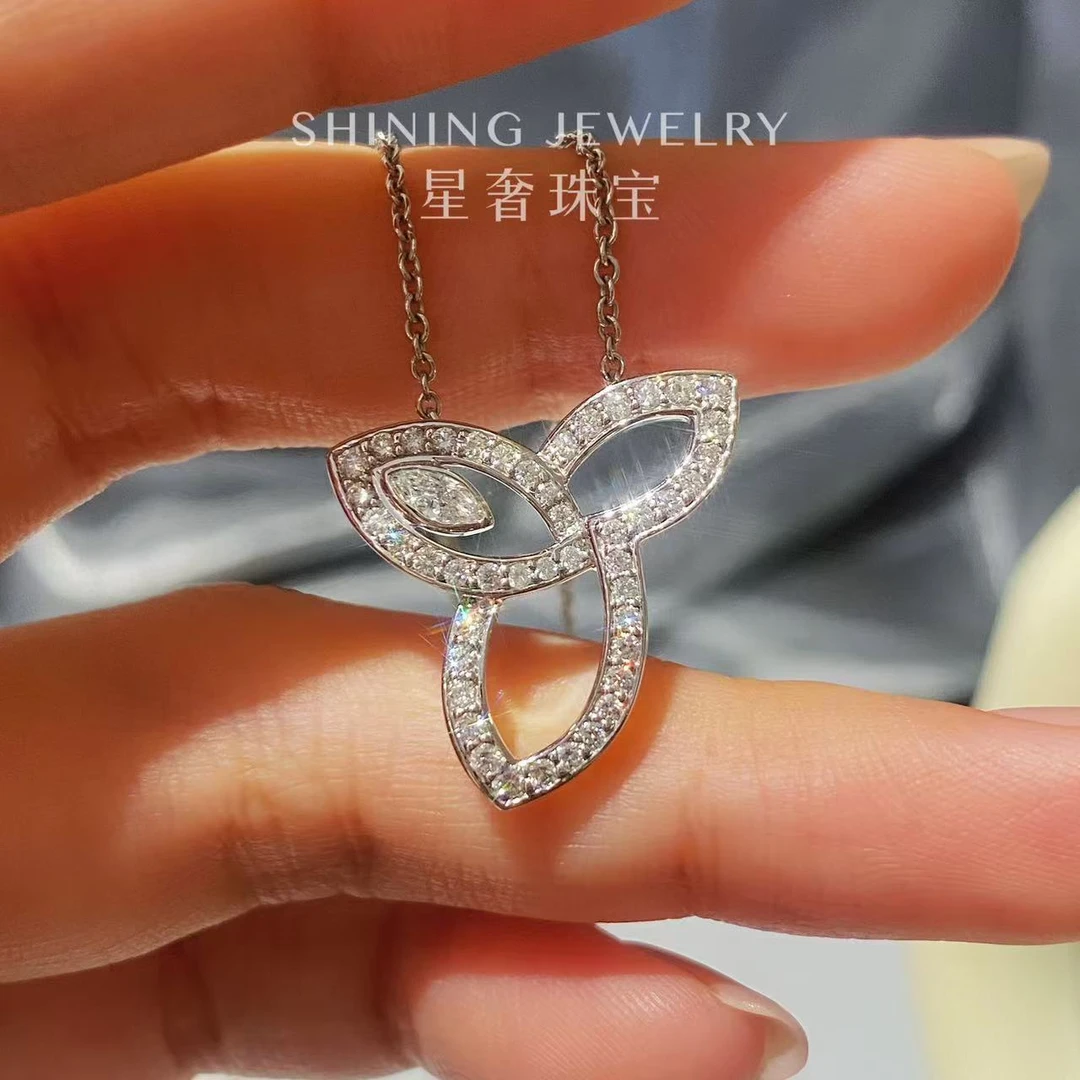 【星奢珠宝】铂金三叶草马眼钻大号钻石项链天然真钻