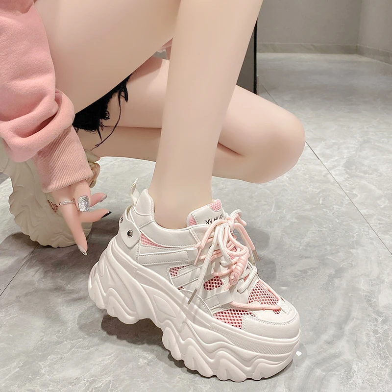韩国潮牌老爹鞋女透气厚底增高松糕2025夏季镂空透气休闲运动鞋潮