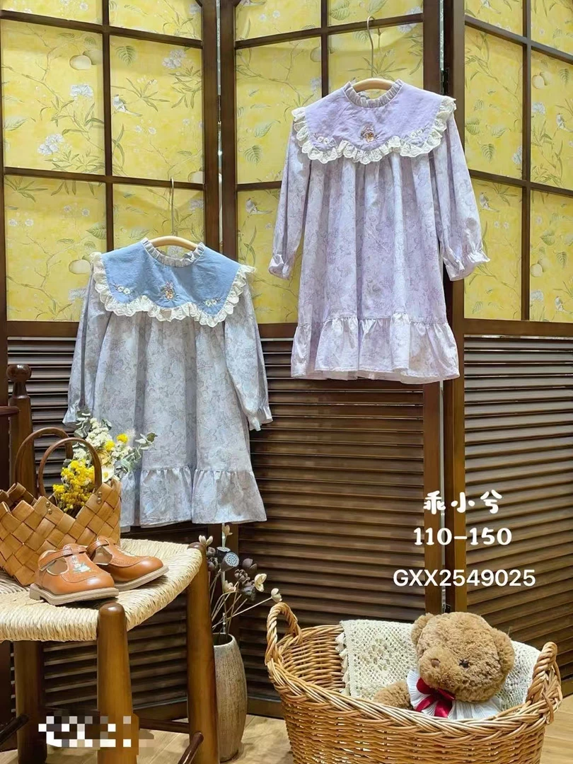佑佑家25款春秋款法式轻奢刺绣蕾丝连衣裙（110-150）