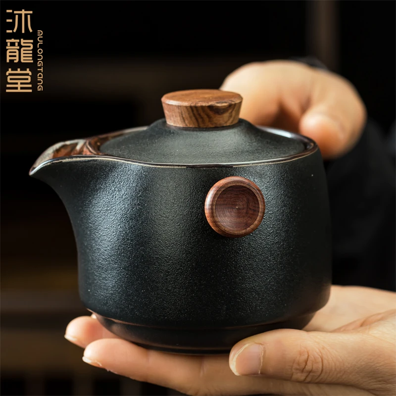 粗陶禅风黑茶壶大容量泡茶壶功夫茶具防烫手抓壶复古家用中式单壶